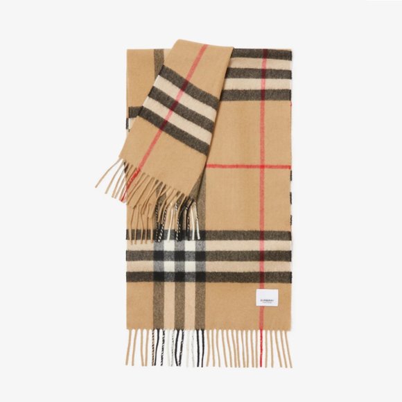 Burberry Check Cashmere Tassel Scarf, Size 66.1" x 11.8" - Archive Beige - Picture 1 of 13